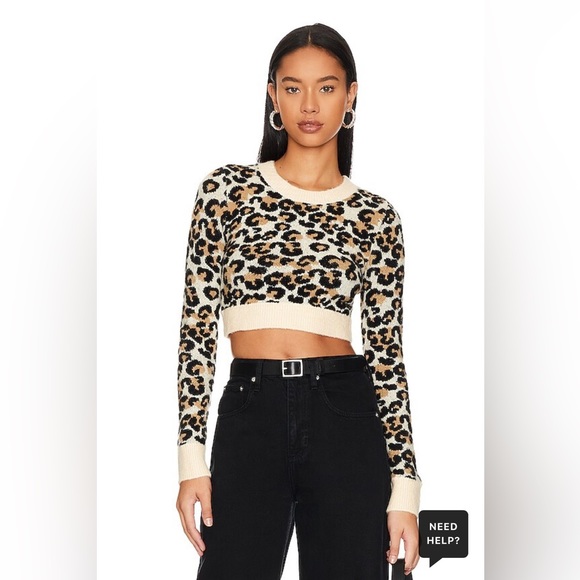 NWT LPA crop sweater animal leopard s black tan revolve - Picture 2 of 3